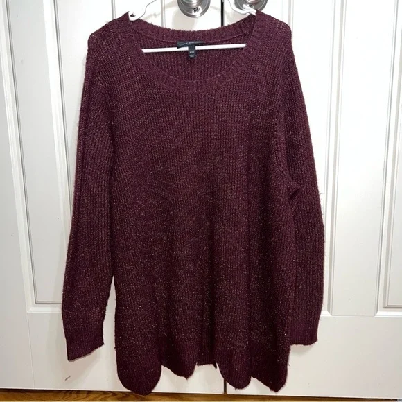 Lane Bryant Maroon and Metallic Sparkle Long Sleeve Sweater Size 18/20 - Picture 1 of 10